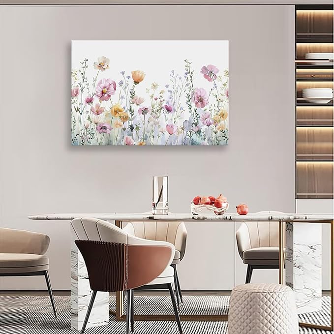 Tucai Decor Floral Wall Art Pink Yellow Purple Flowers Canvas art for Living Room Bedroom Office Watercolor wildflowers Art Prints 32 x 48 inches Ready to Hang