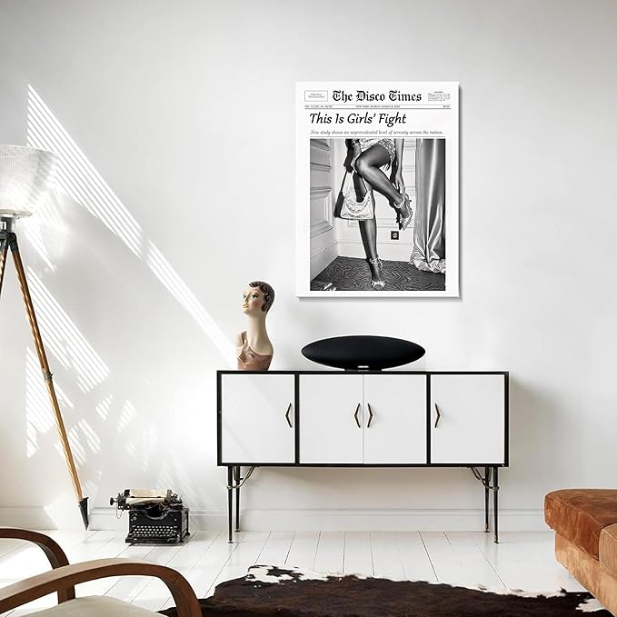 Vintage Shining Framed Wall Art,Hot Girl Newspaper Prints Motivational Affirmation Poster Trendy Canvas Wall Art Modern Retro Magazine Decor for Bar Cart Living Room Home Décor Apartment Bedroom 20x24