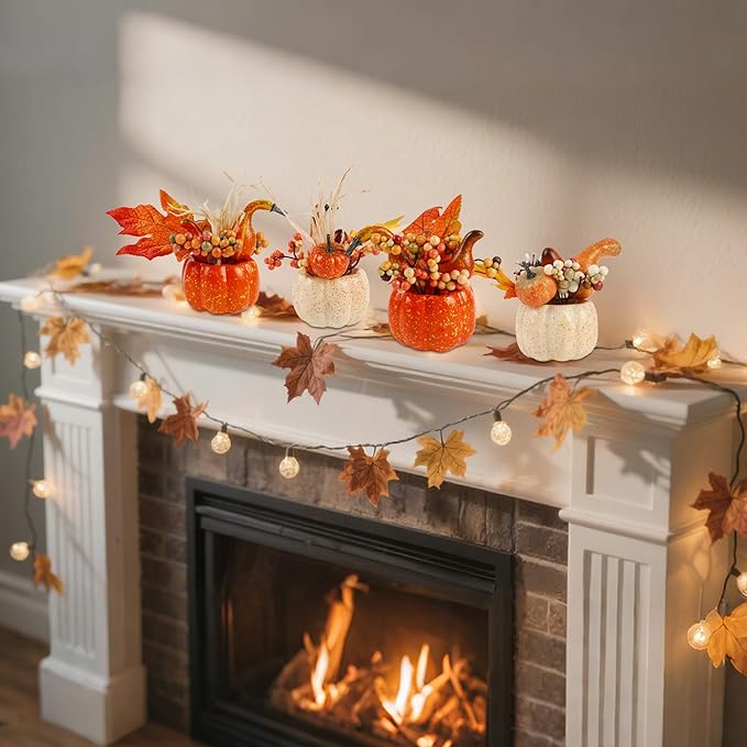 winemana Fall Decorations for Home - Set of 6 Artificial Pumpkin, Berry & Pine Cone Table Centerpiece for Office, Thanksgiving, Bathroom Kitchen Autumn Decor