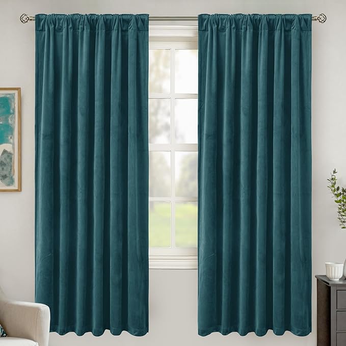 BGment Teal Velvet Curtains 72 Inch Length for Bedroom, Elegant Blackout Thermal Insulated Room Darkening Super Soft Curtains with Back Tab and Rod Pocket for Living Room, 2 Panels, 52 x 72 Inch