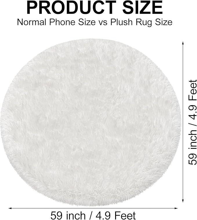 5x5 ft Tie Dye White Round Rug for Bedroom Room Fluffy Circle Rug Furry Carpet Shaggy Circular Fuzzy Washable Non-Slip Large Area Rug Soft Indoor for Living Room Cute Aesthetic Home Decor