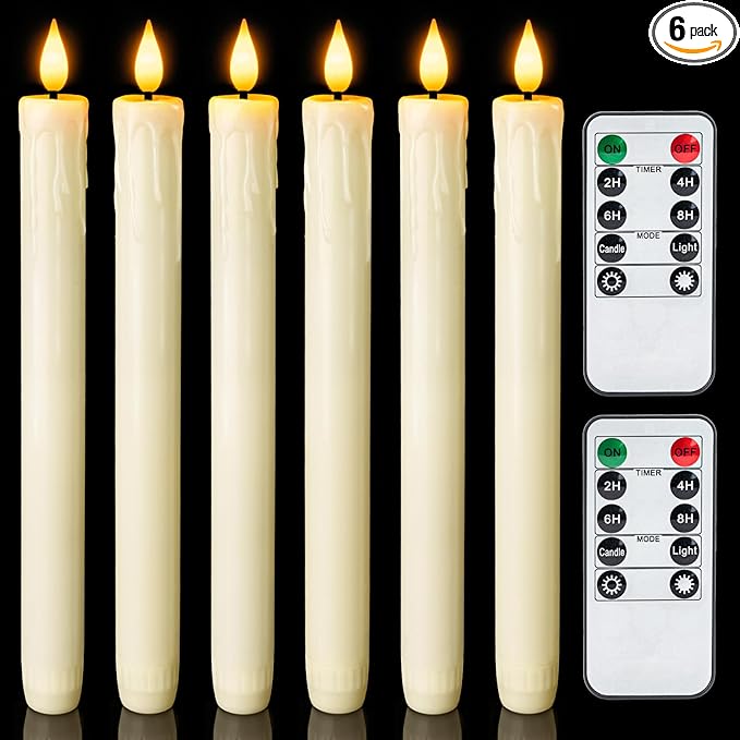 Homemory Real Wax LED Flameless Taper Candles with Remote Timer, 9.6 Inches Ivory Fake Candlesticks, Dripless Battery Operated Window Candle with 3D Flickering Flame for Fireplace Xmas Halloween