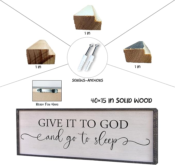 Surfapans Give It To God And Go To Sleep Sign Wall Decor Above Bed 40"x15" Master Bedroom Guest Room Over Bed Wood Rustic Framed Wall Art (Black)