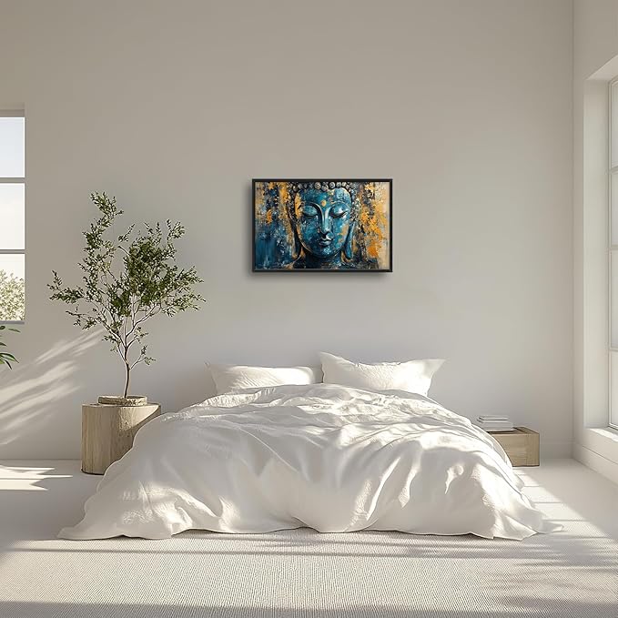 Olivine Buddha Wall Art, Zen Pictures Wall Decor, Rustic Religious Canvas Prints Painting, Framed Artwork for Bathroom Bedroom Living Room Office Home Spa Mediation Room Decoration 36"x24"