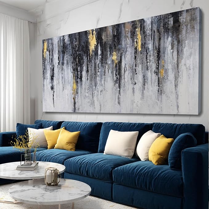 GAIDUOMAI Black and White Abstract Wall Decor Gold Foil Canvas Wall Art Graffiti Art Work Wall Pictures for Living Room Home Office 29"x58" Large Size