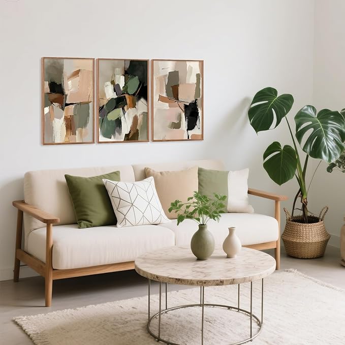 CHDITB Abstract Modern Framed Canvas Wall Art Set, Contemporary Artwork For Home Decor, Neutral Pastel Illustration Wall Painting, Nordic Minimal Zen Art Prints For Living Room Office-16 x24 x3