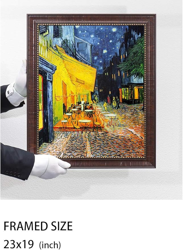 DECORARTS - Cafe Terrace At Night - Vincent Van Gogh Giclee Prints w/Antique Brown Frame for Wall Decor. Picture Size: 16x20, Total Size w/Frame: 19x23