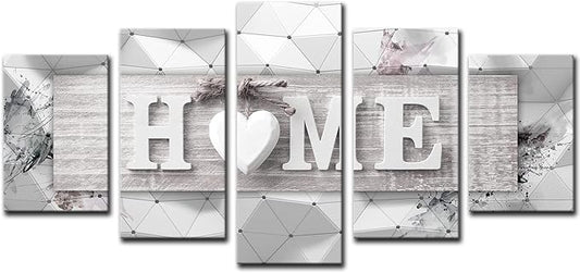 AWLXPHY Decor-Home Sweet Home Canvas Wall Art Print Painting 5 Panels Framed for Living Room Decoration Modern Still Life Love Stretched Artwork Giclee Wedding Gift (Grey, W80 x H40)