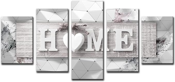 AWLXPHY Decor Home Decoration Wall Art Canvas for Living Room Framed Painting Pink and Grey 5 Panels Modern Abstract Love Art Stretched Artwork 3D Giclee Kitchen Decor(Grey, W40 x H20)