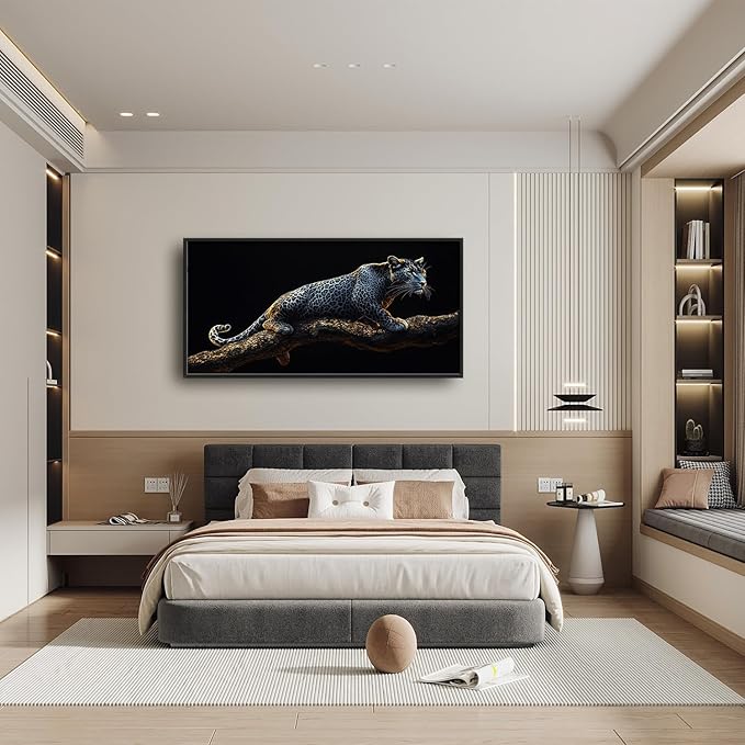 Flintis Large Black and White Leopard Framed Wall Art Leopard Pictures Wall Decor Abstract Animal Portrait Canvas Painting Print Artworks Framed for Living Room Bathroom Master Bedroom 60L X 30W