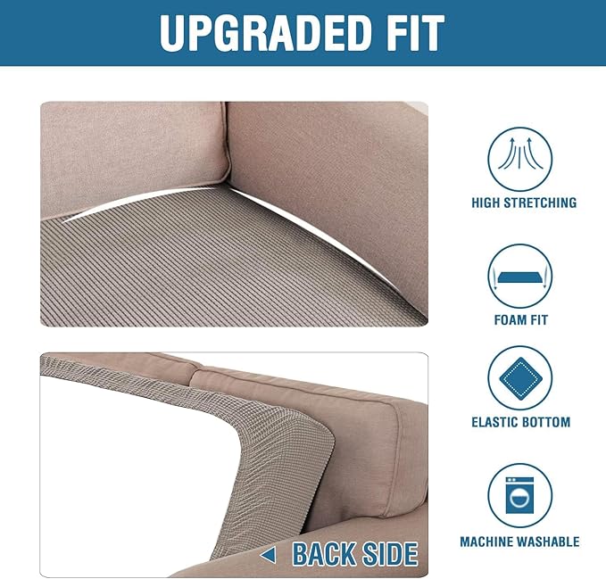 H.VERSAILTEX Super Stretch Individual Seat Cushion Covers - Sofa & Couch Cushion Slipcover Sets - Thick Jacquard Textured Twill Fabric (3 Piece XL Sofa Cushion Covers, Taupe)