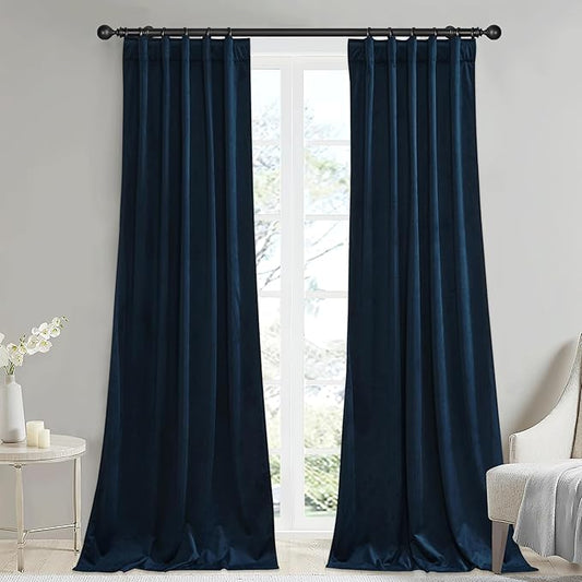 StangH Luxury Navy Blue Velvet Curtains - Super Soft Thermal Insulated Blackout Curtains for Office/Studio/Dining Room Home Decoration Curtains, W42 x L96 inches, 2 Panels