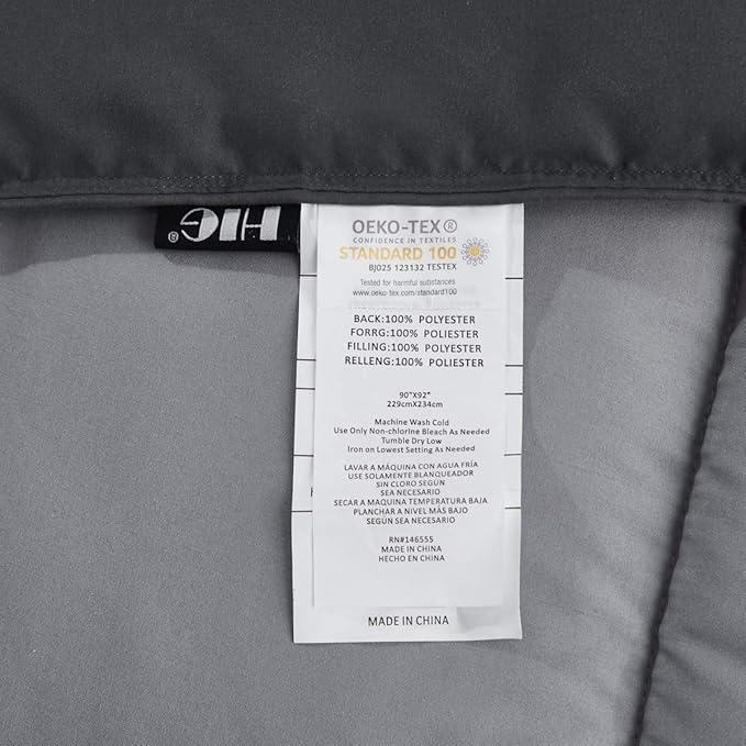 HIG 3pc Gray Full Size Comforter Set - All Season Reversible Down Alternative Comforter with Two Shams - Quilted Duvet Insert with Corner Tabs - Box Stitched Blanket - Breathable, Soft, Fluffy