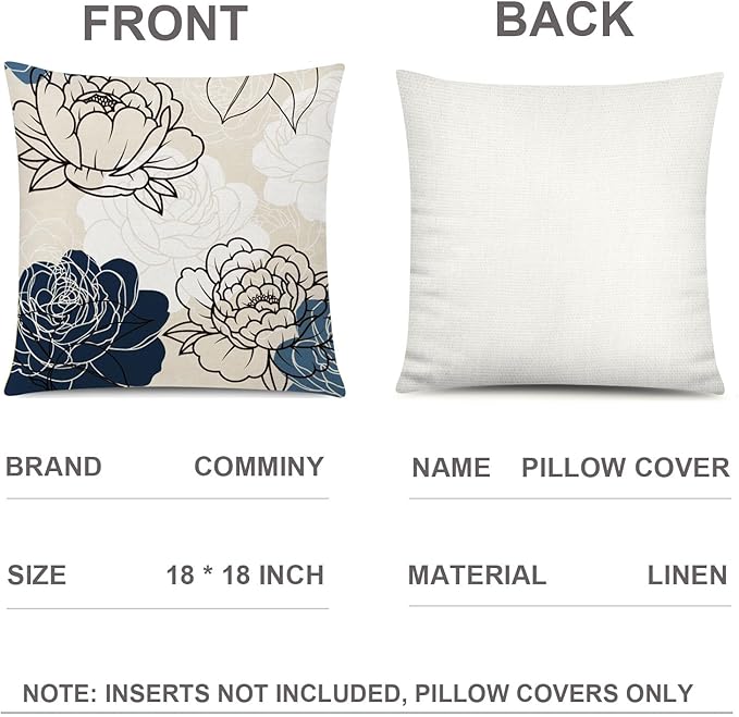 Blue White Pillow Covers 18x18 Set of 6, Daisy Flower Throw Pillow Cover Case Square Cushion Cover for Sofa Bedroom Living Room Farmhouse Home Decor