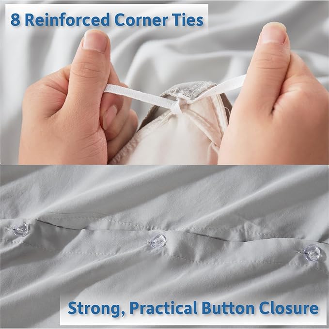 Nestl Twin Duvet Cover Set with Comforter Insert - Light Grey 3 Piece 68x90 Duvet Cover & 1 Pillow Sham with White Quilted Down Alternative Comforter, Ultra Soft, All Season