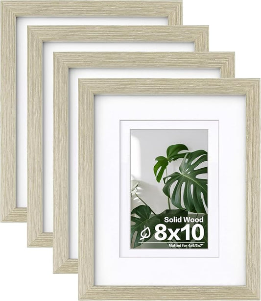 Egofine 8x10 Picture Frames Set of 4, Made of Solid Wood Covered by Plexiglass 4x6 and 5x7 with Mat or 8x10 without Mat, for Table Top Display and Wall Mounting Photo Frame Distressed Wood Grain