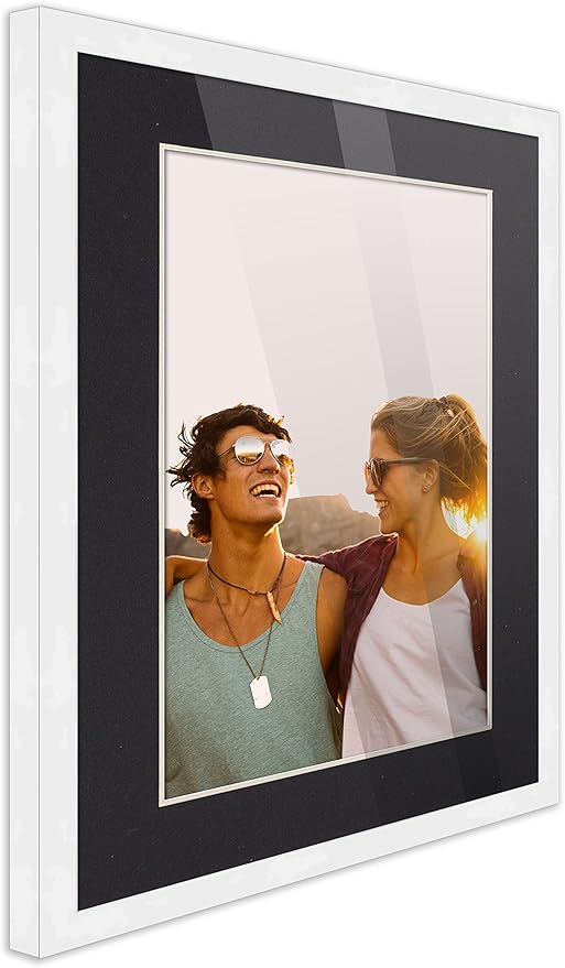 9x13 Frame White Wood with Black Mat | 11x15 Frame Matted to 9x13 | Display Your Artwork Under UV Acrylic Shatter Guard Front, with Foam Board Backing and Wall Hanging Hardware - Museum Quality Frame