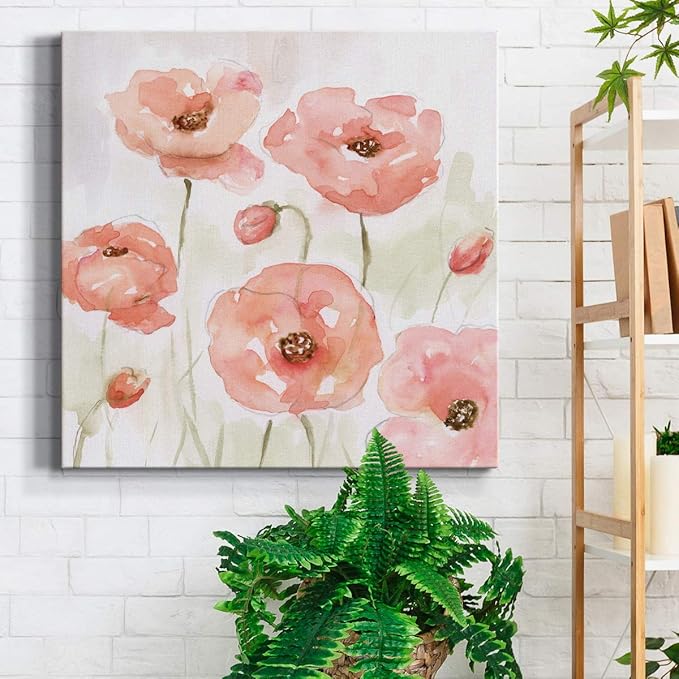 Square Premium Gallery Wrapped Canvas Flower Multicolor Wall Art Abstract Floral Romance Modern Pictures Print for Home Office, Ready to Hang