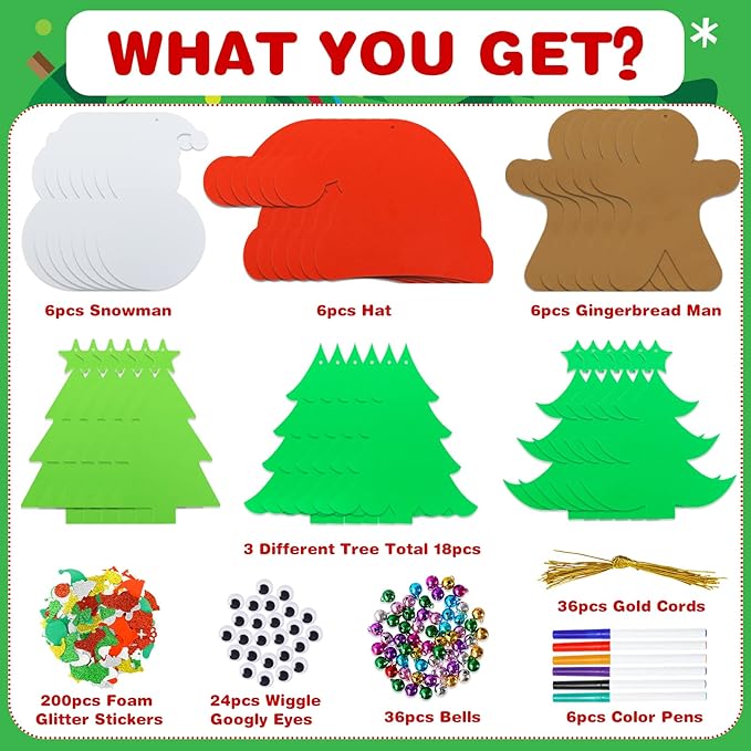 Max Fun 302PCS Christmas Crafts Tree Foam Shapes Stickers Set Craft Kits, Xmas Tree Hat Snowman Christmas Decorations for Kids Crafts Party Favors Supplies