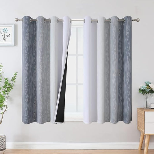 Estelar Textiler Grayish White and Grey Blackout Curtains for Living Room, Ombre Thermal Insulated Noise Reducing Blackout Drapes for Bedroom, Full Room Darkening Grommet Curtains, 52Wx54L, 2 Panels