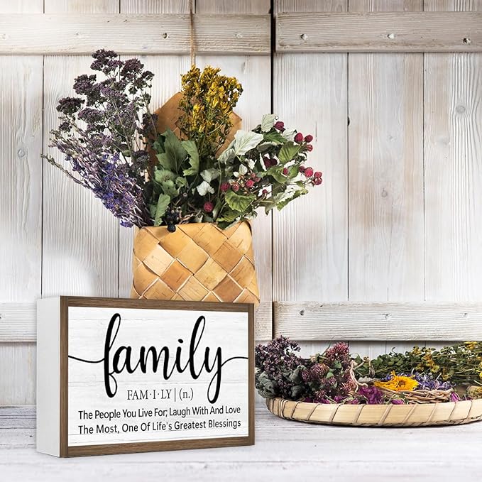 Family Definition Wooden Box Sign Desk Decor,Rustic Family Saying Wood Block Sign for Home Farmhouse Bedroom Shelf Tabletop Wall Decor