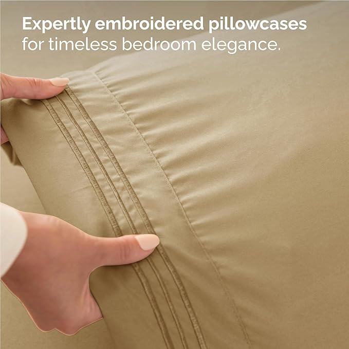 Twin XL Size 3 Piece Sheet Set - Comfy Breathable & Cooling Bed Sheets Set - Hotel Luxury Bedding for Women, Men, Kids, Teens, Boys & Girls - Deep Pockets, Ultra-Soft, Wrinkle Free - Oeko-Tex - Beige