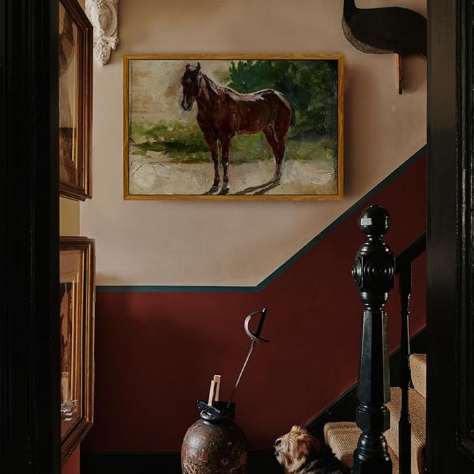 crmotu Framed Canvas Wall Art, Brown Horse Vintage Decor Painting, Classical Animal Art Prints Office Decorations, Still Life Aesthetic Wall Pictures for Living Room Bedroom Kitchen Gallery 20x30in