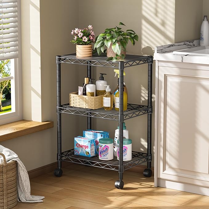 3 Tier Adjustable Storage Shelves Heavy Duty Metal Utility Shelf Wire Shelving Unit Organizer Rack for Home Kitchen Office Bathroom Pantry Room 12" D x 18" W x 30" H
