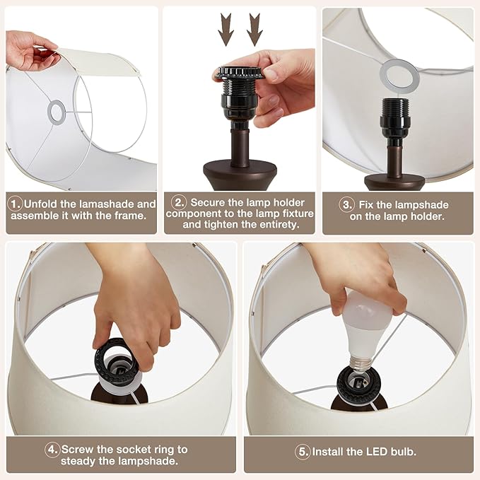 Luvkczc 22" Table Lamp Set of 2 - Vintage Brown Bedside Lamp with Beige Fabric Shade, 3-Way Dimmable, USB C+A Ports, Nightstand Lamp for Living Room Bedroom (Bulb Included)