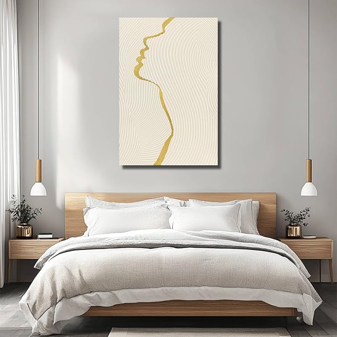 CHUDANHAO Gold Line Wall Pictures Minimalist Home Decor Neutral Canvas Paintings 24"x36" Wall Art for Dining Room Area Living Room Decorations