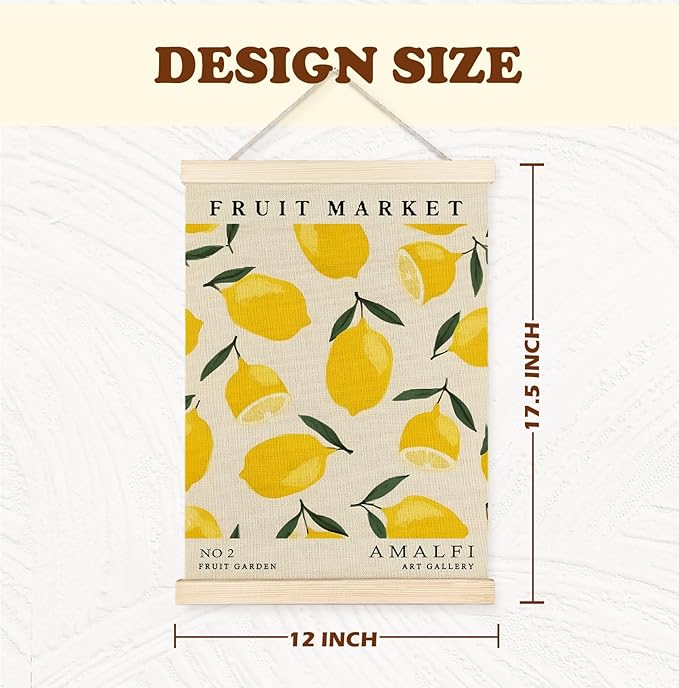 Yomisex Fruit Market Lemon and Orange Wall Art Poster, Vintage Botanical Citrus Fruits Canvas Prints Wall Art Framed for Home Kitchen Dining Room Decor, 12x16 Inch Set of 2