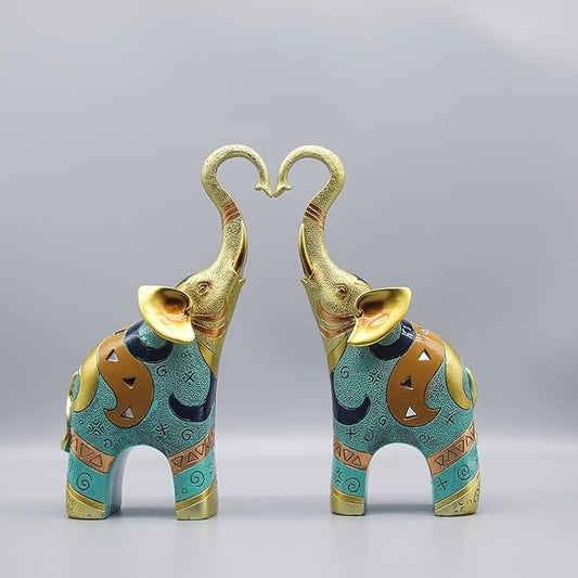 Large Gold Elephant Statue for Home Decor, Small Elephant Figurines (2 Pcs Medium)