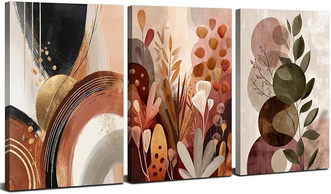 Boho Botanical Wall Art Abstract Bohemian Wall Art for Bedroom Living Room, Modern Mid Century Wall Decor Abstract Leaves Plant Posters Canvas Prints Painting Vintage Artwork Home Decorations 12x16”