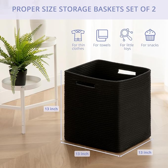 OIAHOMY Storage Cubes, 13 Inch Cube Storage Organizer, Collapsible Storage Bins, Baskets for Organizing, Storage Bins for Shelves-Black, 2-PACK