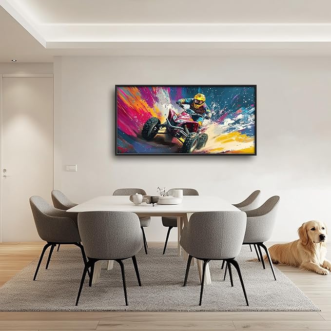 Flintis Large Kart Racing Framed Wall Art Racing Car Pictures Wall Decor Abstract Colorful Race Car Canvas Painting Print Artworks Decor Framed for Living Room Bathroom Master Bedroom 60L X 30W