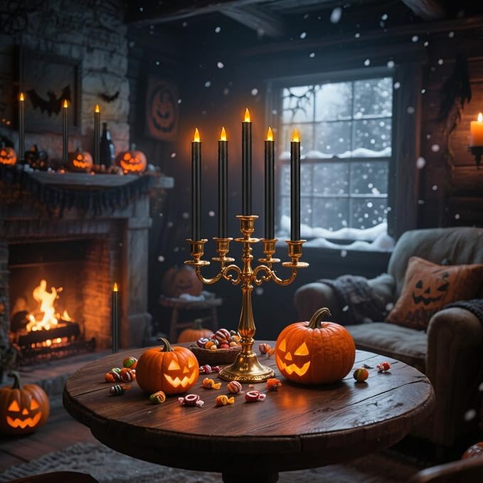 24 Pcs Black Flameless Taper Candles with Remote, 10" Black Battery Operated Led Candlesticks with Flickering 3D Flame, Fake Taper Candles for Halloween Anniversaries Dinner Home Décor