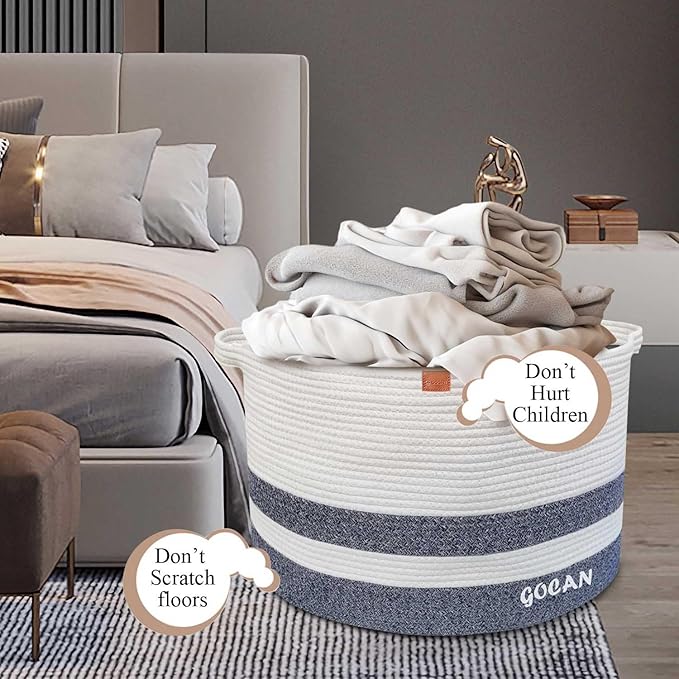 Extra Large Laundry Basket 22" X 22"X 14" XXXL Cotton Rope Woven Basket for Blankets Storage Basket with Handles for Living Room (Dark Grey/Beige)