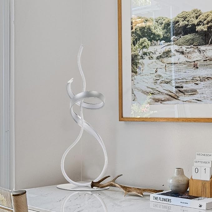 24W Modern 3Color Table Lamp with LED Spiral Design, 22“ Tall Silver Bedside Light & Nightstand Lamp, Touch Dimmable with 3 Colors & Remote Control for Bedroom, Living Room, Home Office (Silver)