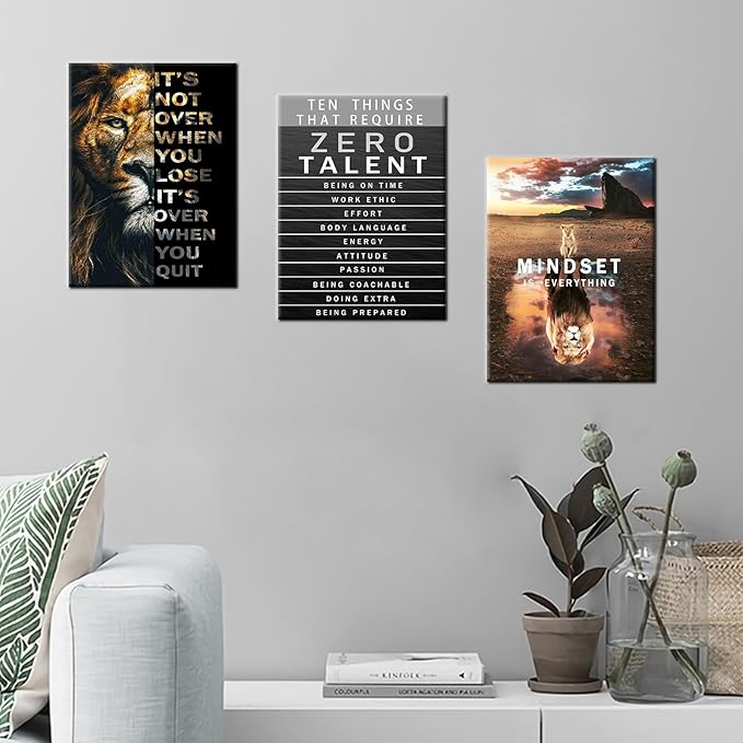 Motivational Quotes Wall Art Lion Canvas Office Inspirational Wall Decor Zero Talent Poster Animal Picture Print Painting Artwork for Home Living Room Bedroom Office Decor Ready to Hang [36''Wx 16''H]