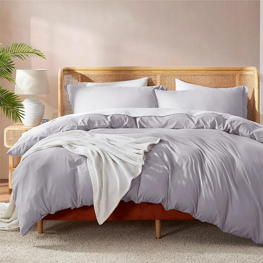 Nestl Grey Lavender California King Duvet Cover Sets - Soft Double Brushed Cal King Duvet Cover, 3 Piece, with Button Closure, 1 Duvet Cover 104x98 inches and 2 Pillow Shams