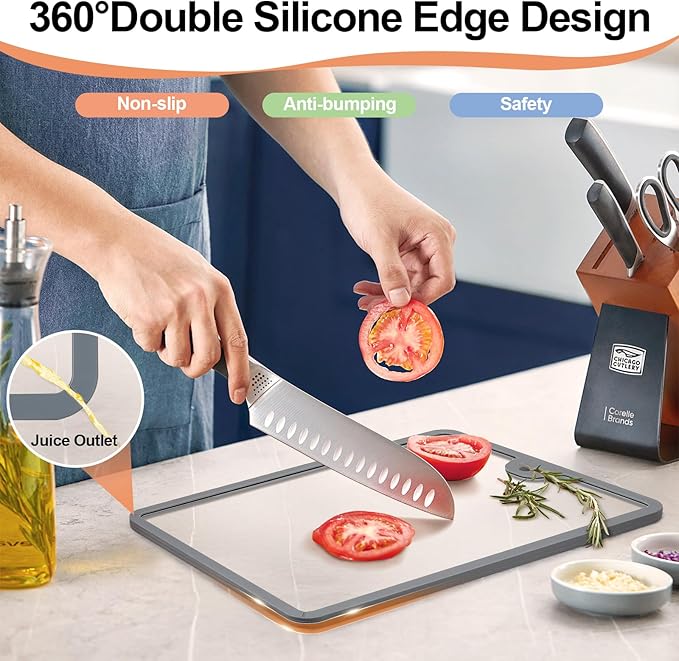 Joeyan 2Pcs Tempered Glass Cutting Boards Set- 15"x10" & 12"x8" Shatterproof Kitchen Chopping Board with Non-Slip Grips, Hanging Hole & Heat-Resistant for Meat Prep, Serving, Countertop Protection