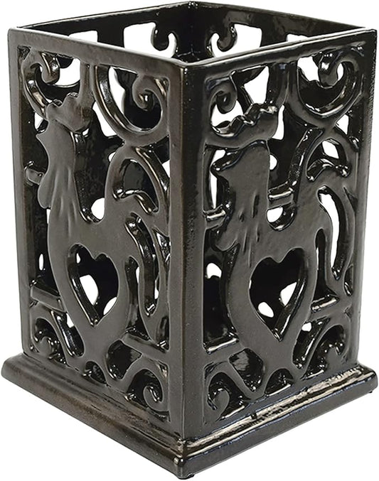 Vintage Utensil Holder for Countertop, Robust Cast Iron Utensil Holder for Kitchen Counter Cooking Tools Crock Spoon and Spatula Holder Organizer, Coffee Gold