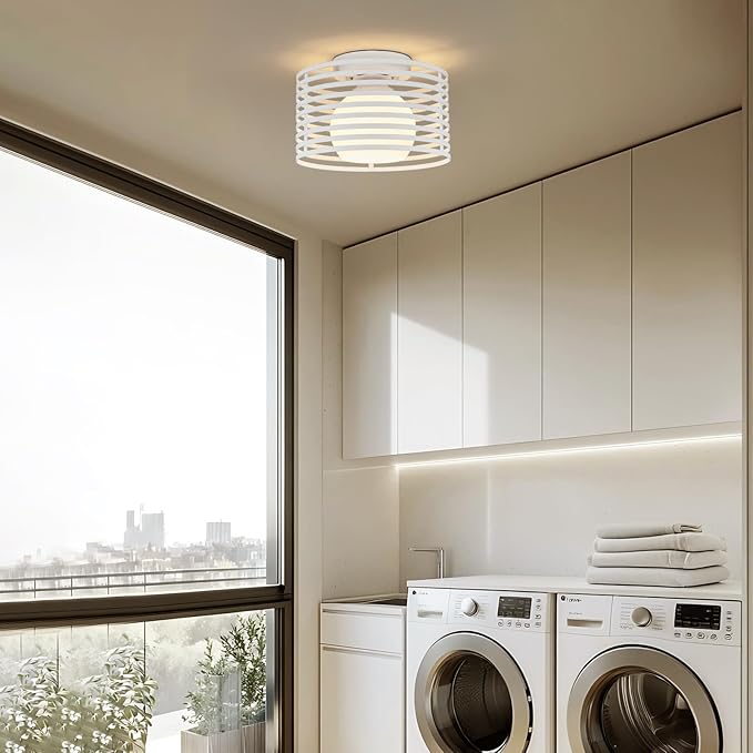 Modern Industrial Frosted White Small Semi Flush Mount Ceiling Light Fixture,Close to Ceiling Lamp Lighting Fixture With Milk Glass Cover,for Closet Hallway Bathroom Foyer Entryway Pantry Laundry room