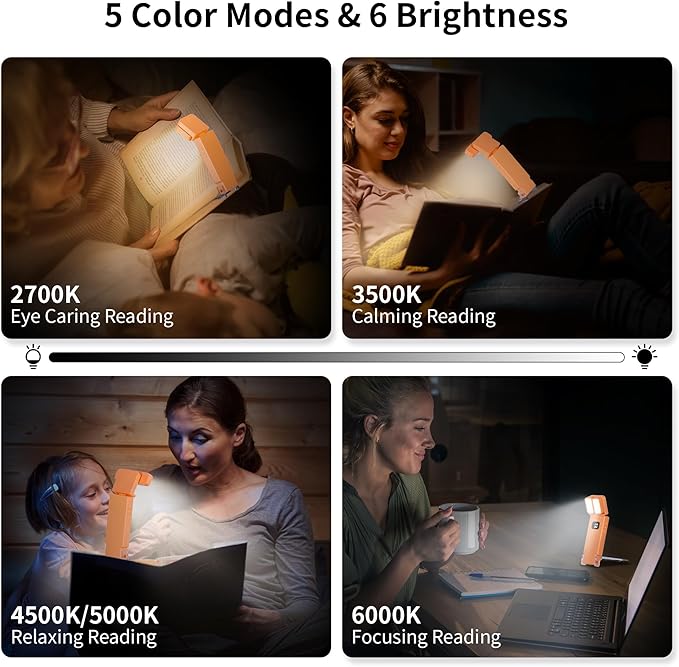 Dott Arts Book Light,Dual-Heads Reading Light for Bedtime with Screen Display.Rechargeable Ultralight Clip on LED Bookmark Lamp with 5 Color,6 Brightness Levels,1000mAh,Timer Function.Yellow