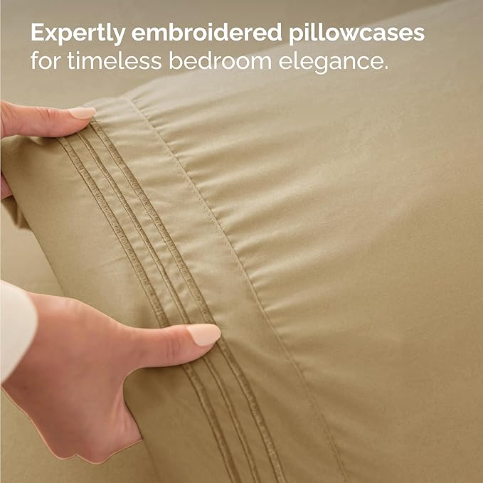 Twin Size 3 Piece Sheet Set - Comfy Breathable & Cooling Bed Sheets Set - Hotel Luxury Bedding for Women, Men, Kids, Teens, Boys & Girls - Deep Pockets, Ultra-Soft and Wrinkle Free - Oeko-Tex - Beige