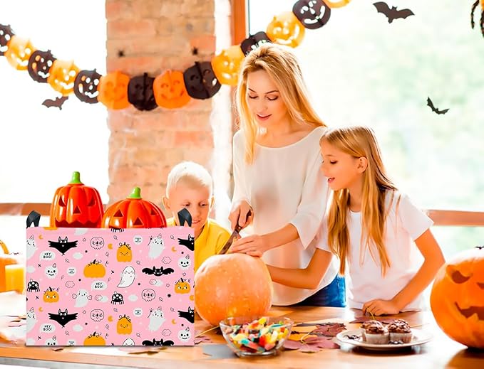 CLOCOR Rectangular Storage Basket Empty,Gift Basket for Halloween,Waterproof Storage Bin with Handles,Room Decor(Pink Ghost)