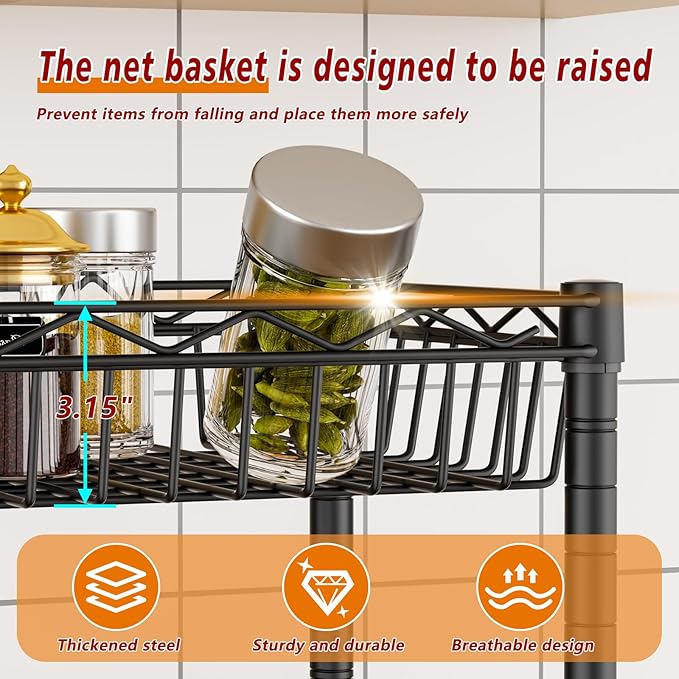 6 Tier Basket Shelf Wire Shelving Unit Adjustable Storage Shelves Big Basket Rack for Garage Kitchen Office Pantry Corner 17.2" Dx12.2 Wx63 H Black