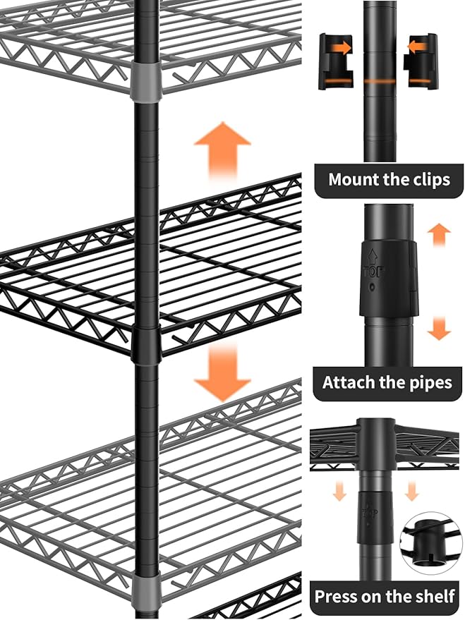 6 Tier Adjustable Storage Shelves,Heavy Duty Metal Utility Shelf 1500LBS Capacity Wire Shelving Unit Organizer Rack for Home Kitchen Pantry Room 14" D x 36" W x 72" H Black
