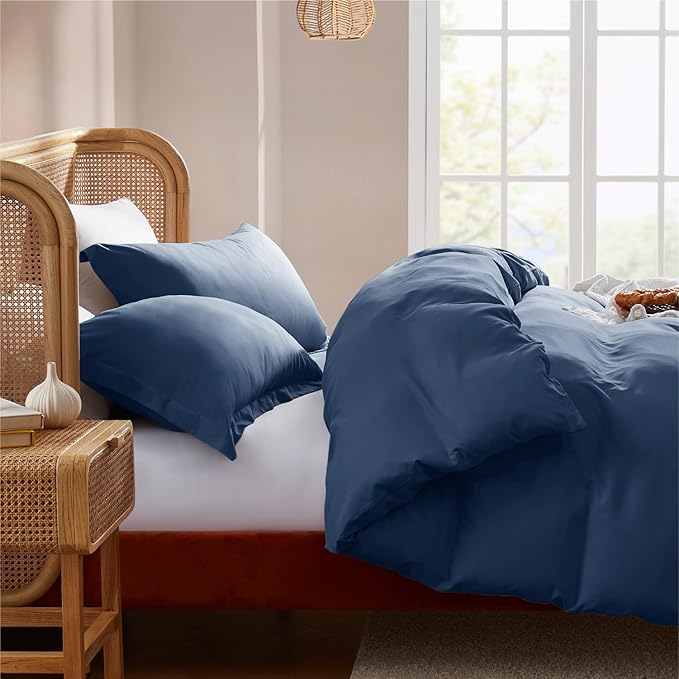 Nestl California King Duvet Cover Set with Comforter Insert - Navy Blue 4 Piece 104x98 Duvet Cover & 2 Pillow Shams with White Quilted Down Alternative Comforter, Ultra Soft, All Season