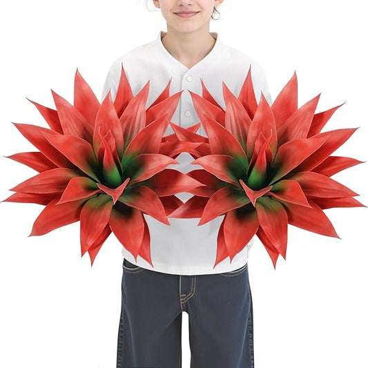Velener Fall Fake Agave Artificial Plant, Red Fake Succulent Plant for Room Decor, Unpotted Faux Agave Stems Plant for Fall Outdoor/Indoor Decor, 28 inches, Set of 2
